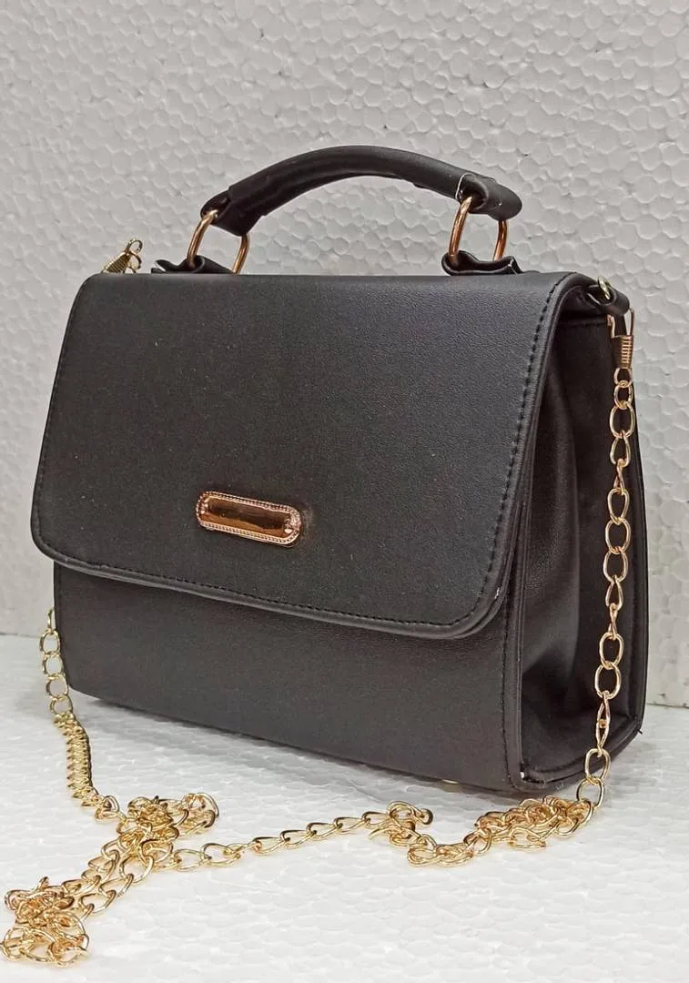 Women's Regular Size Solid Brown Artificial Leather Handheld Bag