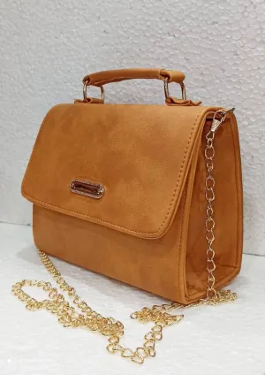 Women's Regular Size Solid Brown Artificial Leather Handheld Bag