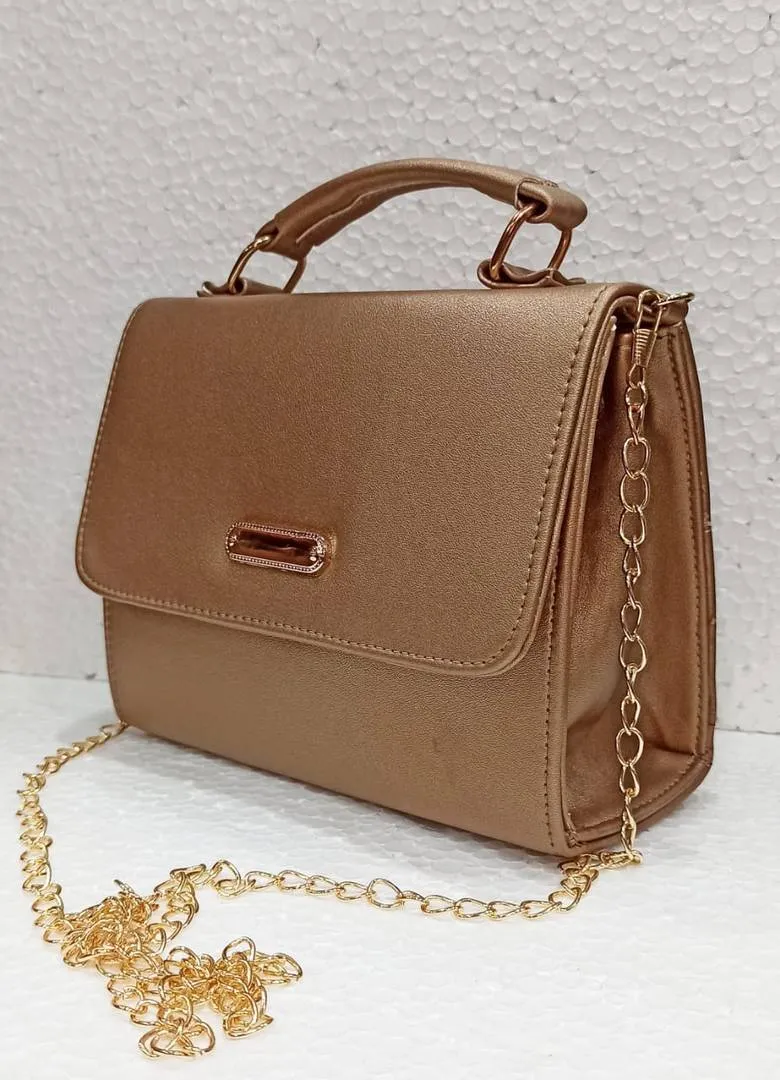 Women's Regular Size Solid Brown Artificial Leather Handheld Bag