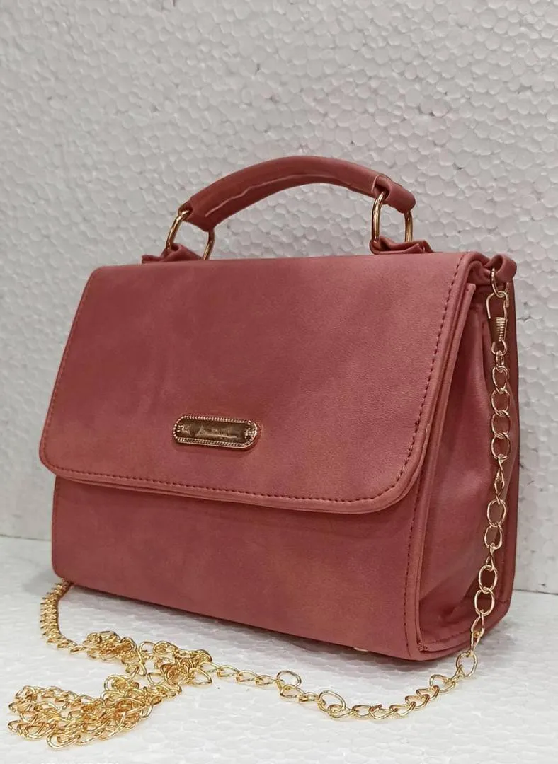 Women's Regular Size Solid Brown Artificial Leather Handheld Bag