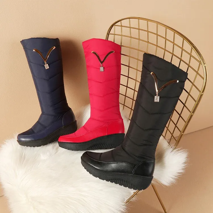 Women's Waterproof Rhinestones Wedge Heels Down Tall Boots for Winter