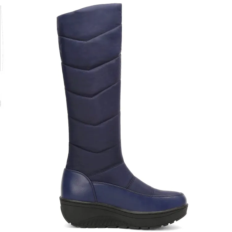 Women's Waterproof Rhinestones Wedge Heels Down Tall Boots for Winter