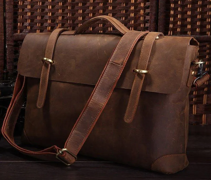 Woosir Mens Vintage Leather Messenger Bag for 14" Laptop