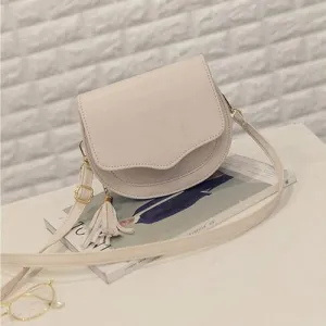 Yogodlns Fashion Preppy Style Circular Shoulder Bags for Women Tassel Female Messenger Bag Girl's Small Saddle Crossbody Bag