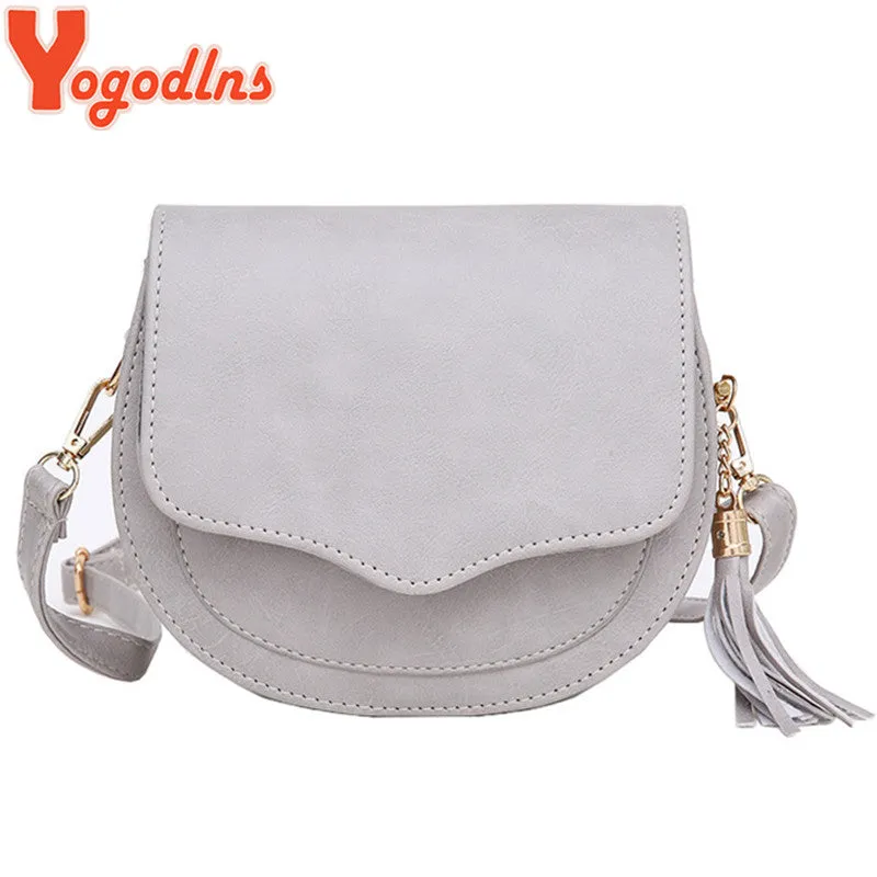 Yogodlns Fashion Preppy Style Circular Shoulder Bags for Women Tassel Female Messenger Bag Girl's Small Saddle Crossbody Bag