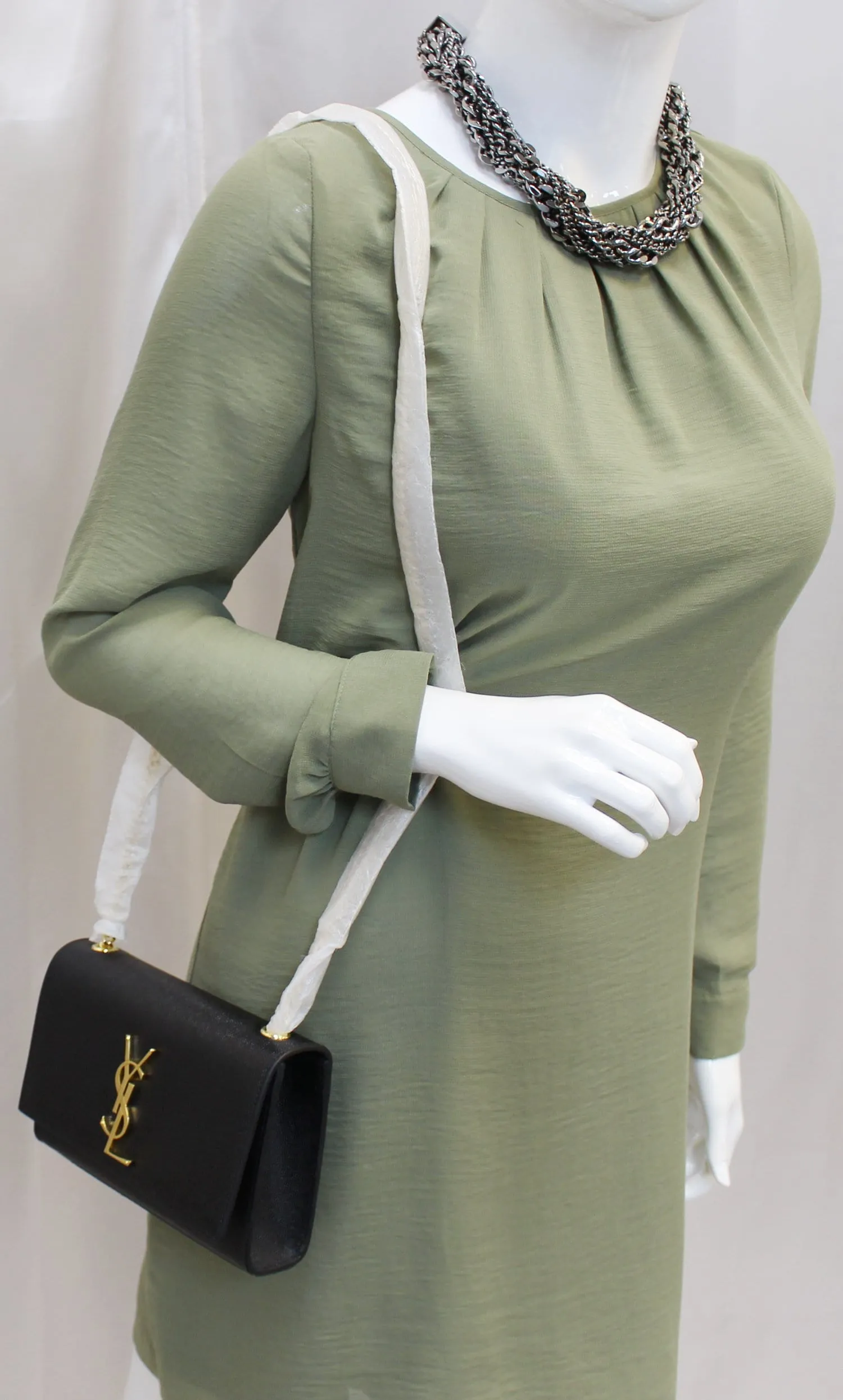 YVES SAINT LAURENT Kate Black Leather Chain Clutch Crossbody Bag