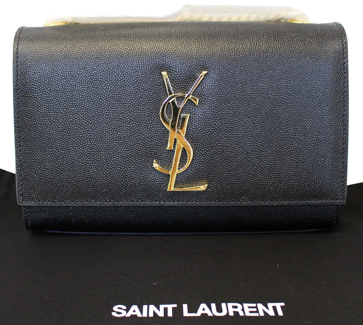 YVES SAINT LAURENT Kate Black Leather Chain Clutch Crossbody Bag