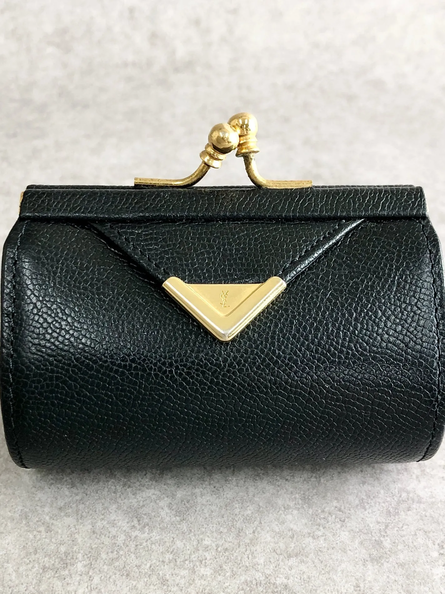 Yves Saint Laurent YSL Logo Metal Clasp Coin Purse Black Vintage hvc8nr