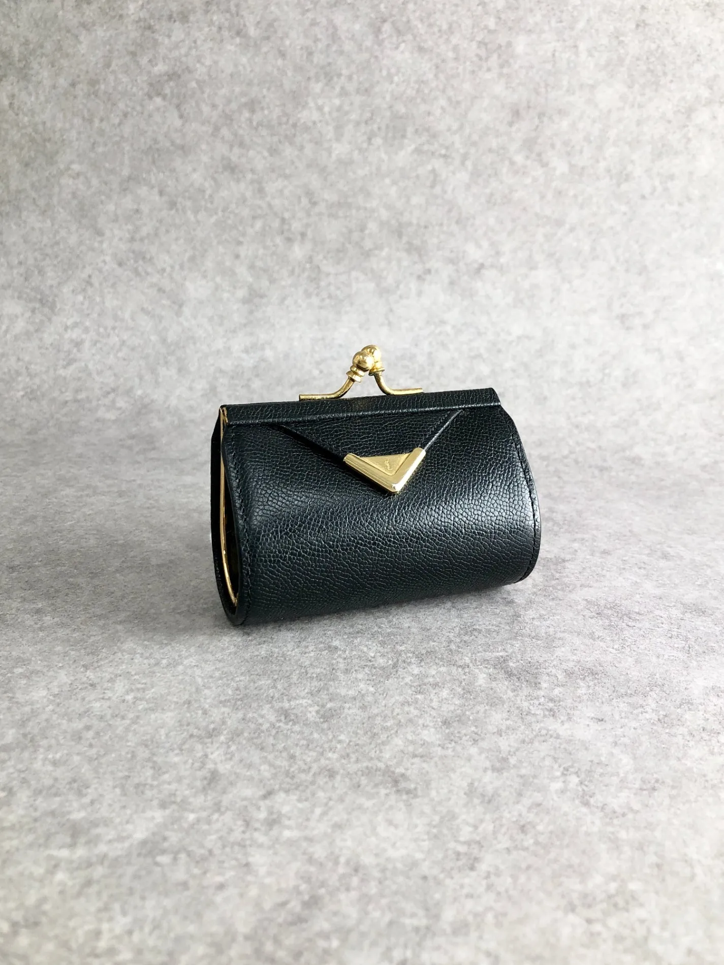 Yves Saint Laurent YSL Logo Metal Clasp Coin Purse Black Vintage hvc8nr